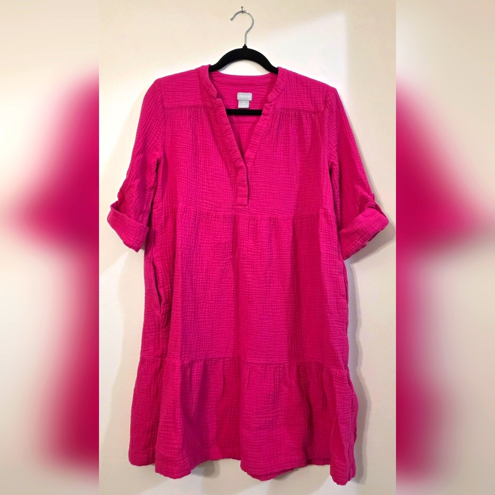 Chico's  Poplin Rolled Tab Sleeve Pink Dress- 0 US Size 4